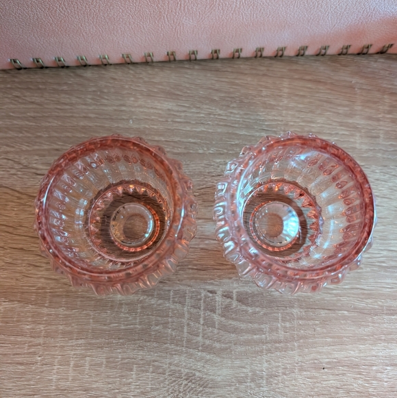 Pink Ribbed Glass Candle Holders - Picture 4 of 7